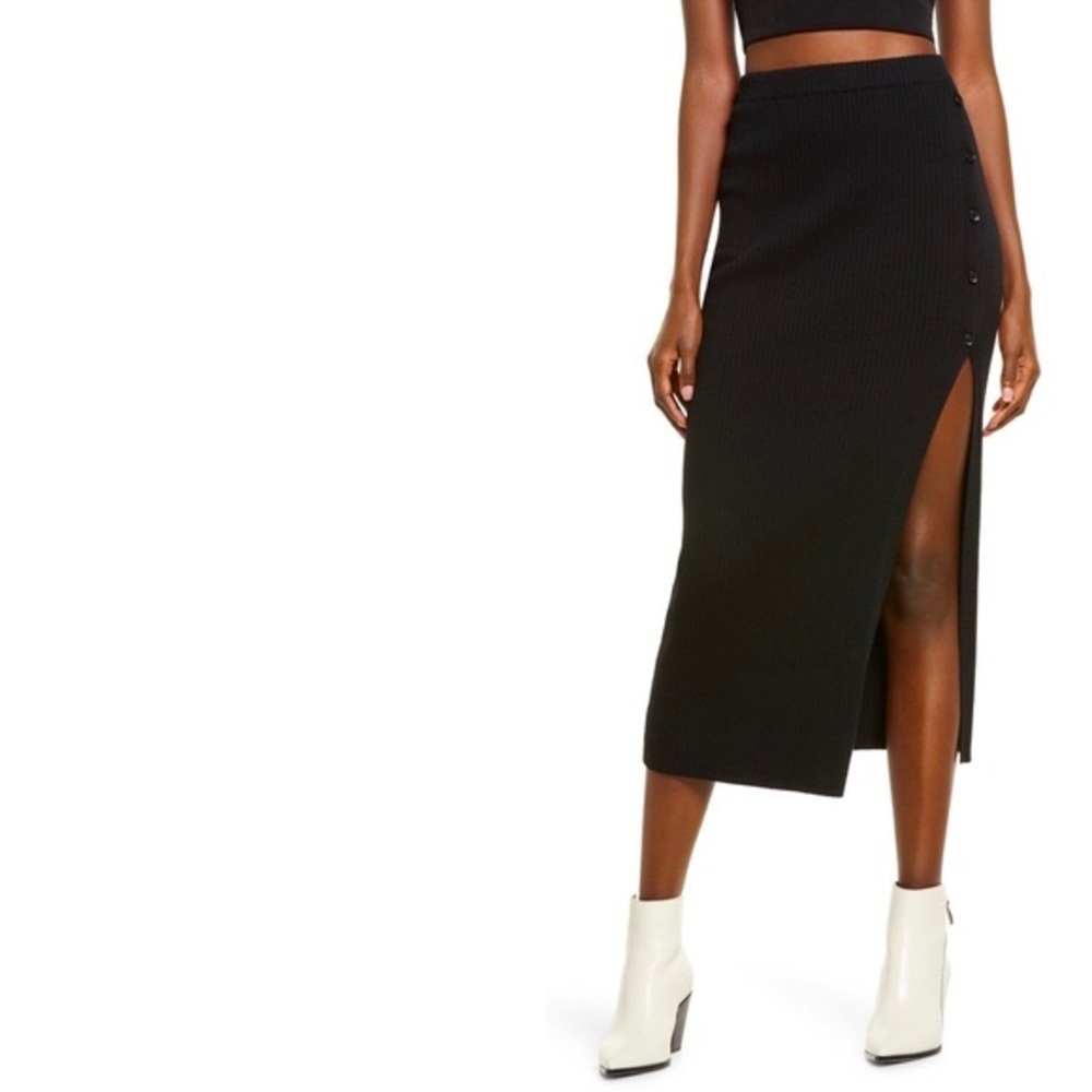 Knit Midi Skirt with slit - black, size S, NWT